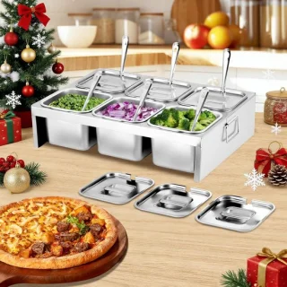 Pizza topping station - 6 gekoelde bakken zilver