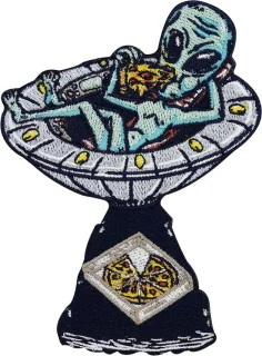 Pizza UFO Patch - Applicatie M - Grijs/Groen/Zwart