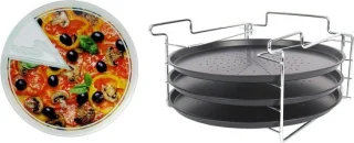 Pizzabakset 5-delig - Pizzaplatenhouder Ø 31 cm - Chroom