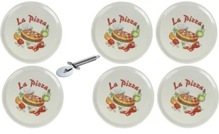 Pizzaborden set wit met decor Ø31cm 6 stuks