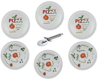 Pizzaborden XXL set van 6 met pizzasnijder