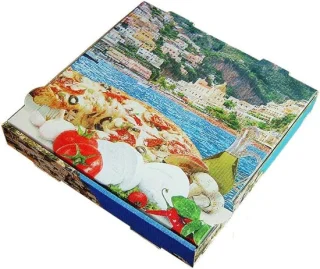 Pizzadozen 41x41x4 cm - Kraftkarton, Middellandse Zee motief