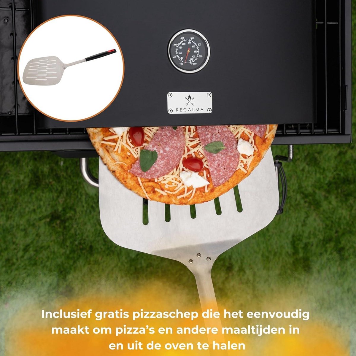 Pizzaoven BBQ Grilloven RVS met Pizzasteen en Schep Zwart