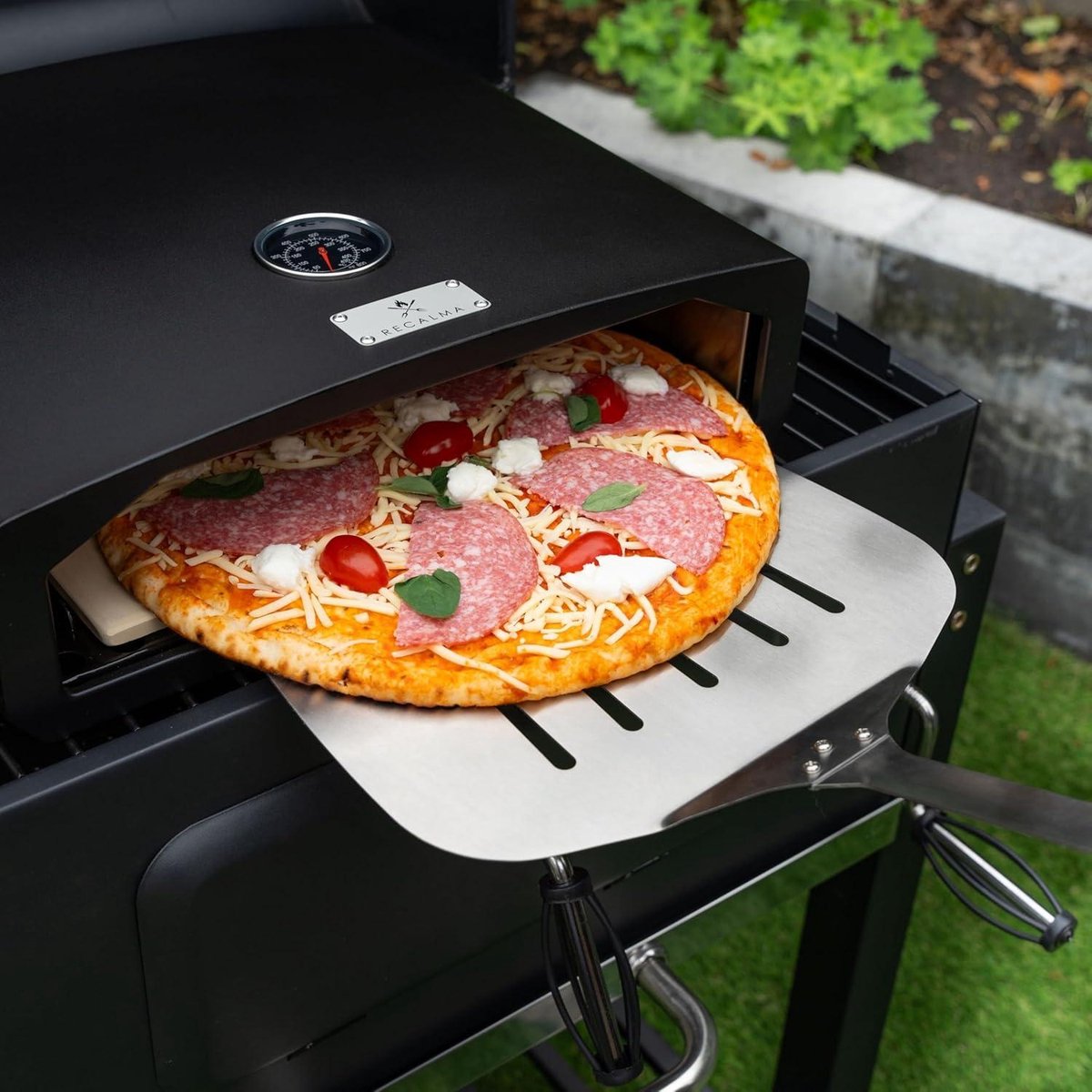 Pizzaoven BBQ Grilloven RVS met Pizzasteen en Schep Zwart