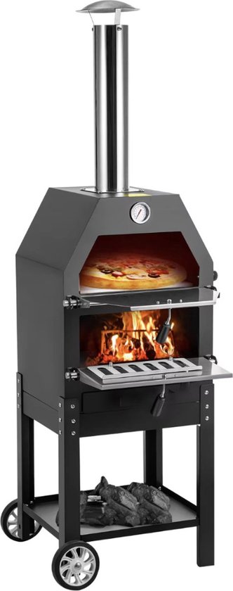 Pizzaoven Houtoven met wielen zwart 140x40x35