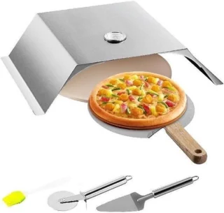 Pizzaoven kit - buitenoven - RVS - 33 cm steen - zilver