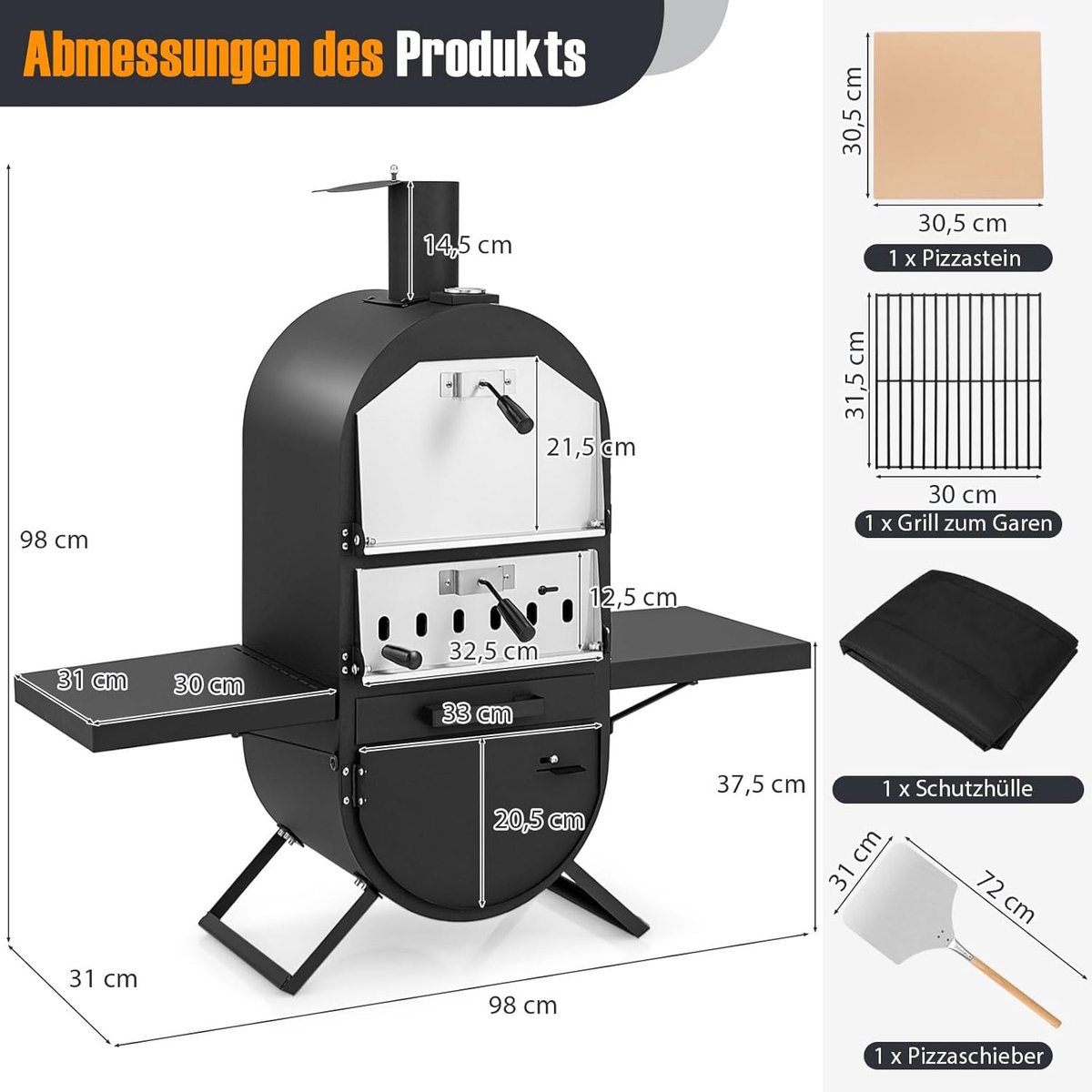 Wat vinden we goed aan de Pizzaoven Outdoor met zijplateaus en pizzasteen