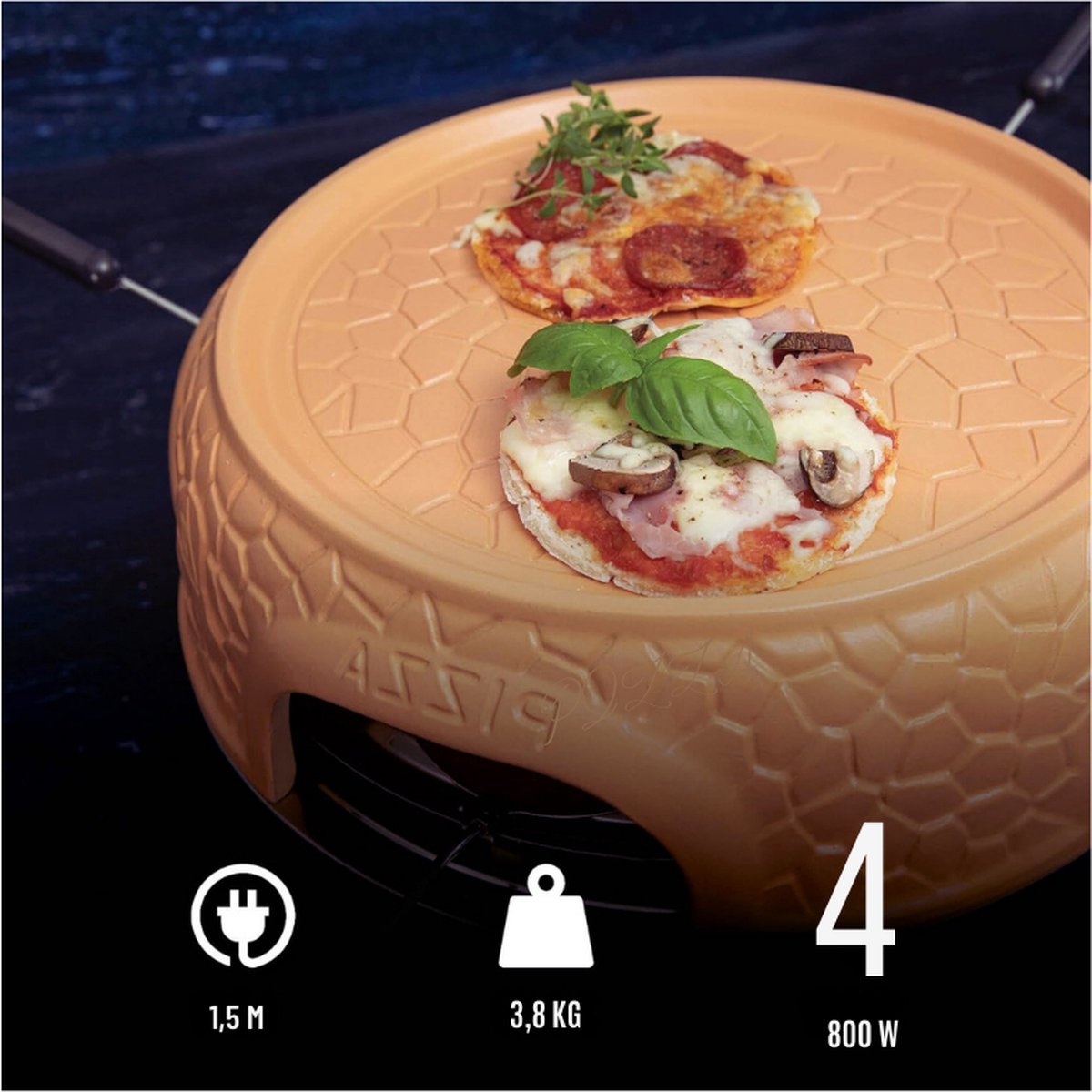 Pizzaoven Terracotta Koepel 800W voor 4 Personen