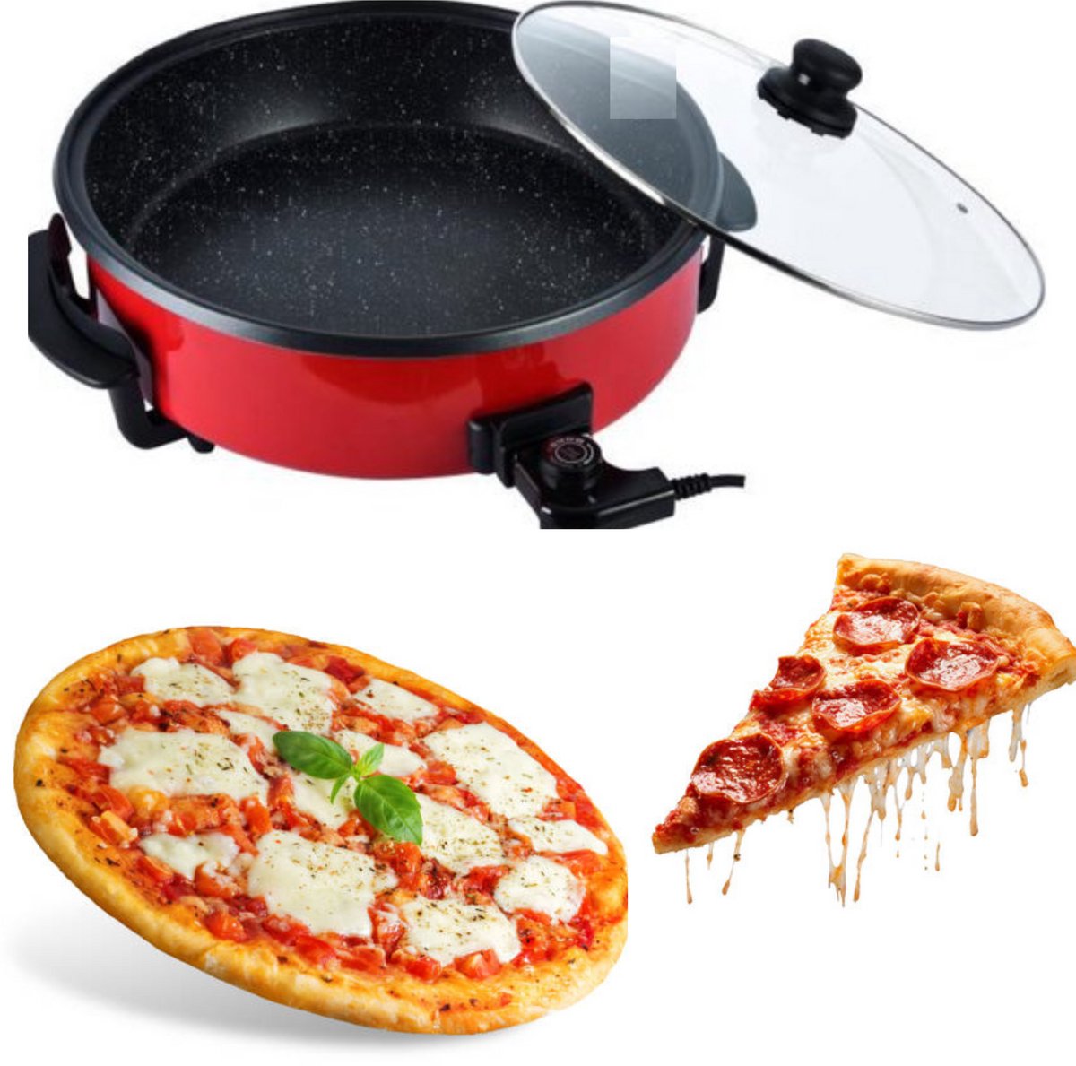 pizzapan 47 cm met glazen deksel en non-stick coating