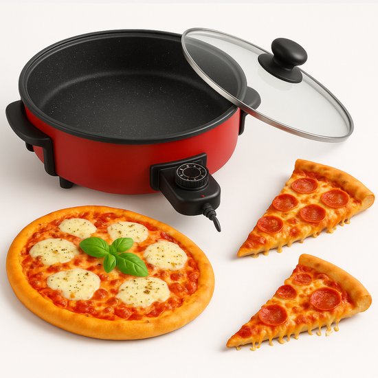 pizzapan 47 cm met glazen deksel en non-stick coating