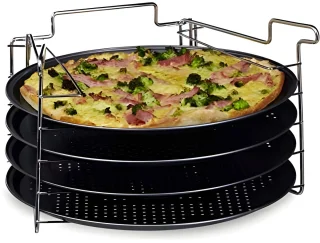 Pizzaplaat set 4 antraciet 20x32 cm met standaard