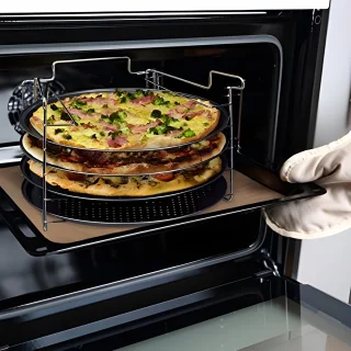 Pizzaplaat set 4 antraciet 20x32 cm met standaard