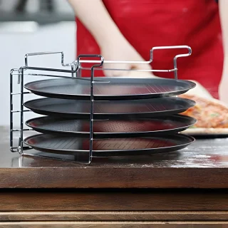 Pizzaplaat set 4 antraciet 20x32 cm met standaard