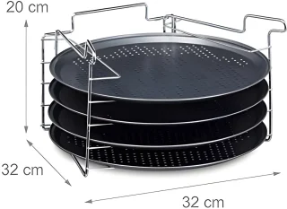 Pizzaplaat set 4 antraciet 20x32 cm met standaard
