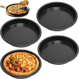 Pizzaplaten antiaanbaklaag 4 stuks 20 cm zwart