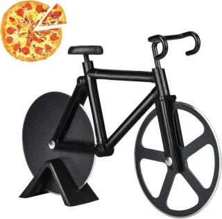 Pizzaschaar van rvs met houder, 18 cm, zwart