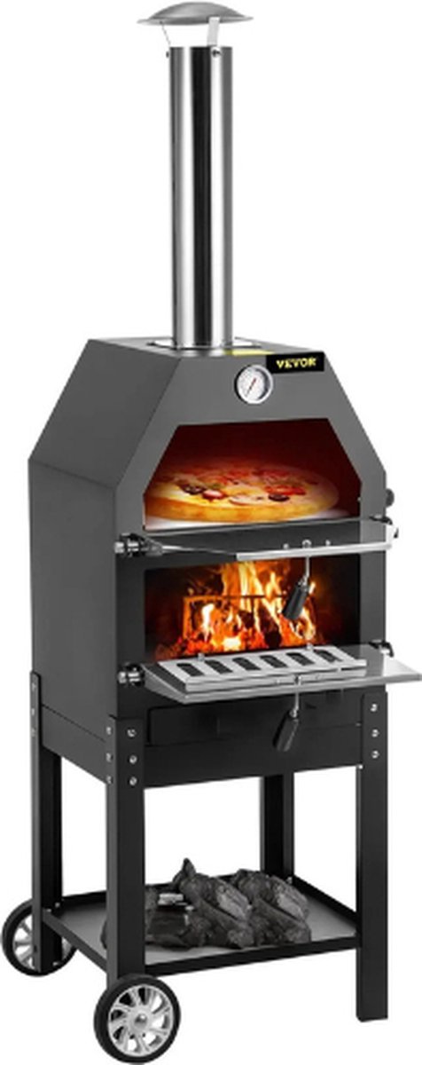 De Pizzaven 2-Laags Houtgestookte Pizzaoven Buiten met Wielen en Handgreep in één oogopslag