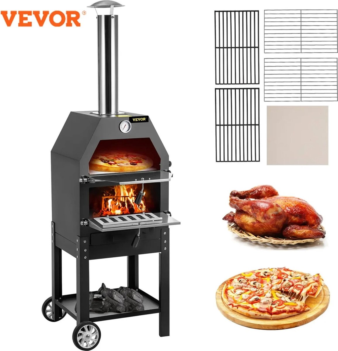 Wat vinden we goed aan de Pizzaven 2-Laags Houtgestookte Pizzaoven Buiten met Wielen en Handgreep