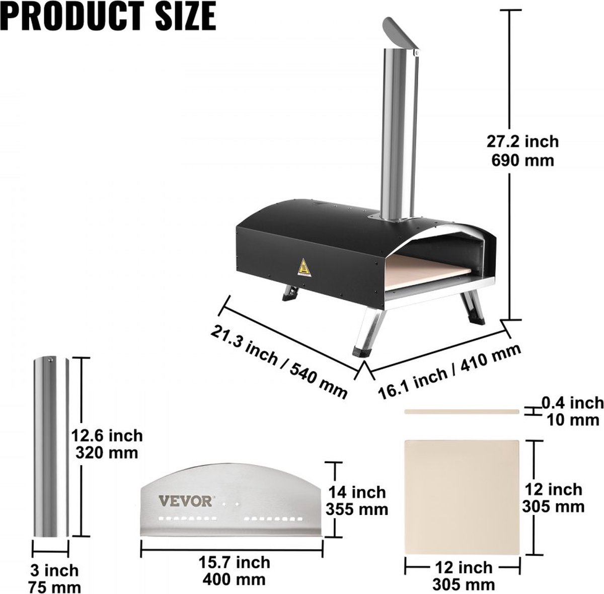 Premium RVS Outdoor Pizza Oven 304.8mm - Gas & Houtpellets