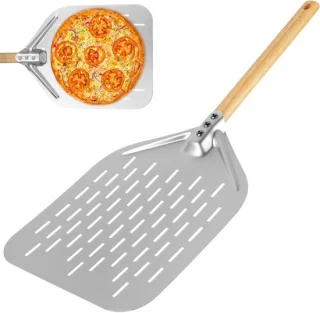 Roestvrijstalen pizzaplank van 30 cm met geperforeerd ontwerp en afneembare houten handgreep