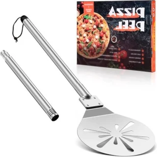 Ronde geperforeerde pizzaschep van RVS, 9 inch