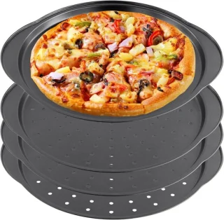 Ronde pizza plate van 32 cm, geperforeerd carbonstaal