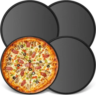Ronde pizzaborden set van 4, 26 cm, carbon staal met teflon coating