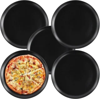 Ronde pizzaplaat 30 cm roestvrij staal zwart - set van 5 stuks