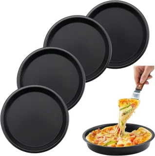 Ronde pizzaschalen 18 cm koolstofstaal set van 4