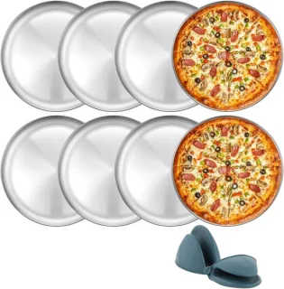 Ronde pizzasteen van 30 cm met siliconen handschoenen en roestvrijstalen bakvorm, 8-delige set
