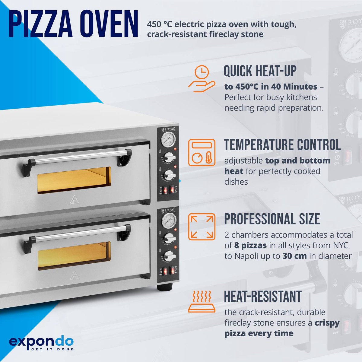 Royal Catering Elektrische Pizzaoven 4+4 x 30 cm 2 kamers