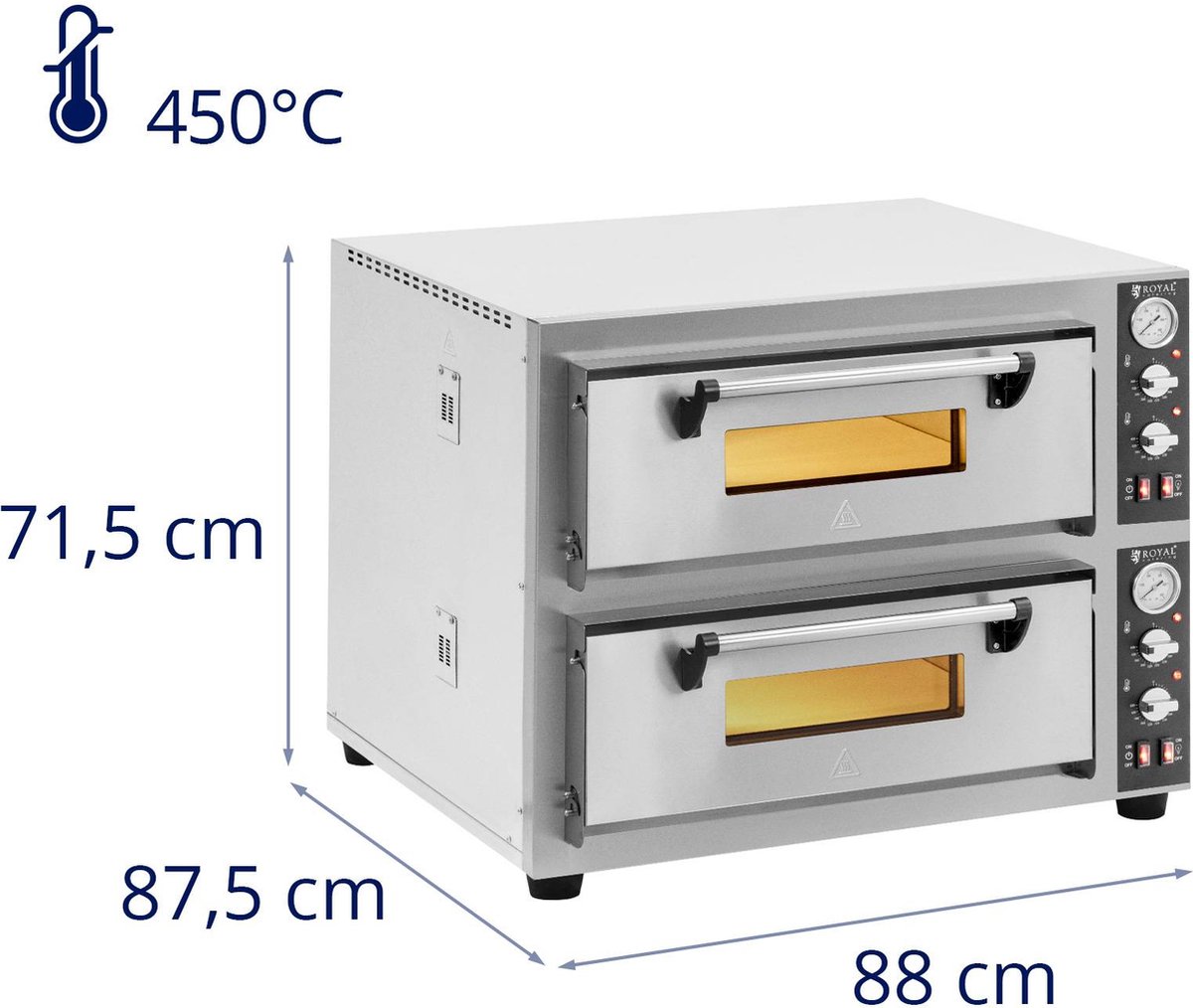 Royal Catering Elektrische Pizzaoven 4+4 x 30 cm 2 kamers