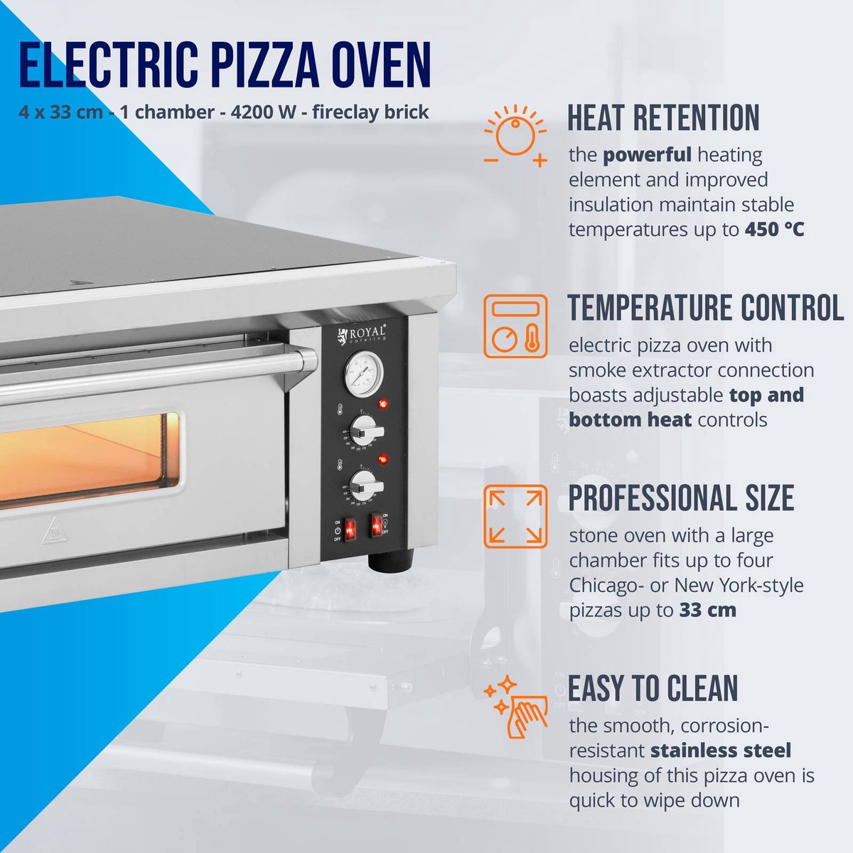 Royal Catering Elektrische Pizzaoven 4x33 cm 1-kamer 4200W