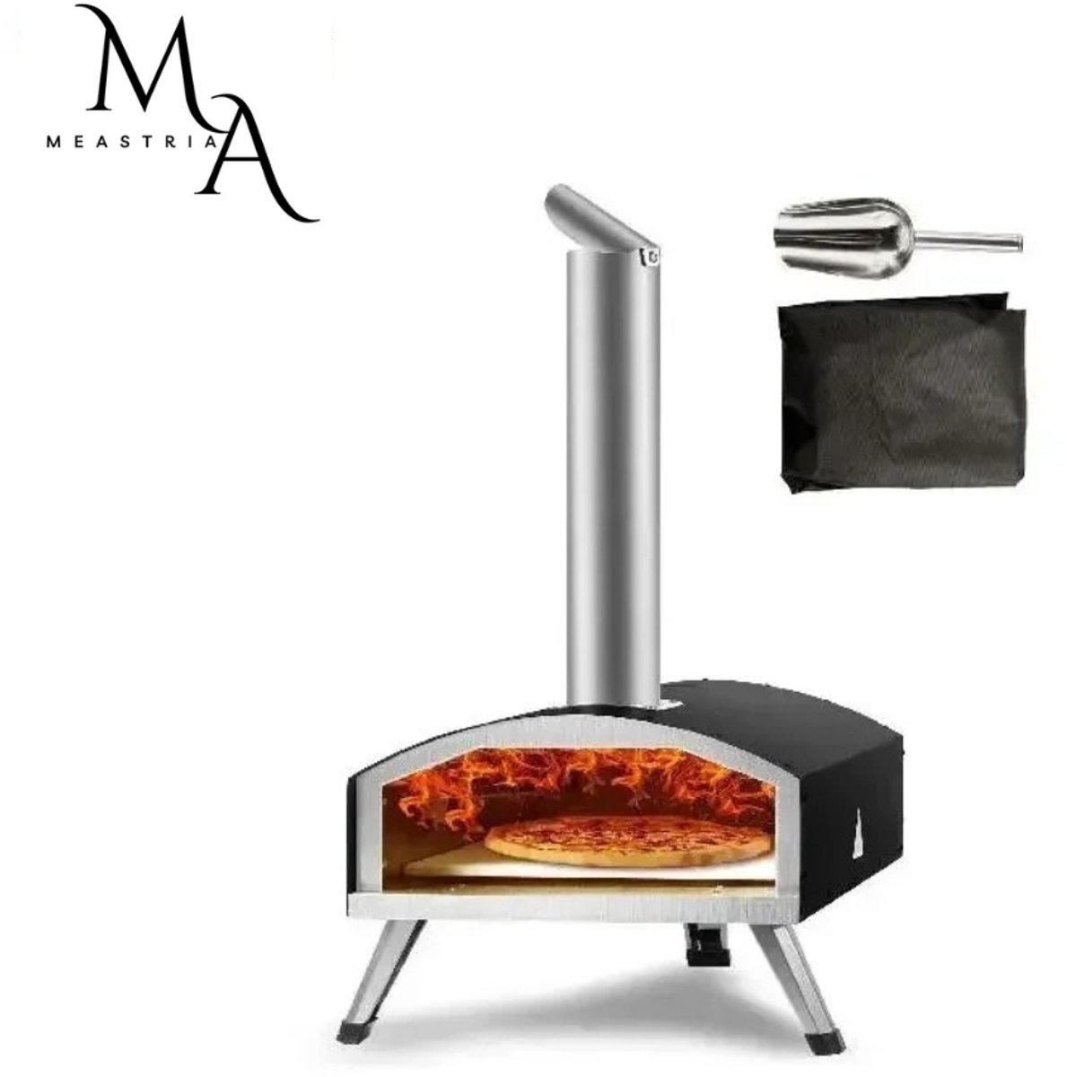 RVS Pizza Oven 12 Inch Hout- en Pelletgestookt Draagbaar