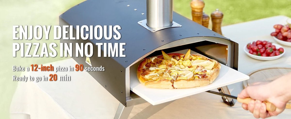 RVS Pizza Oven 12 Inch Hout- en Pelletgestookt Draagbaar