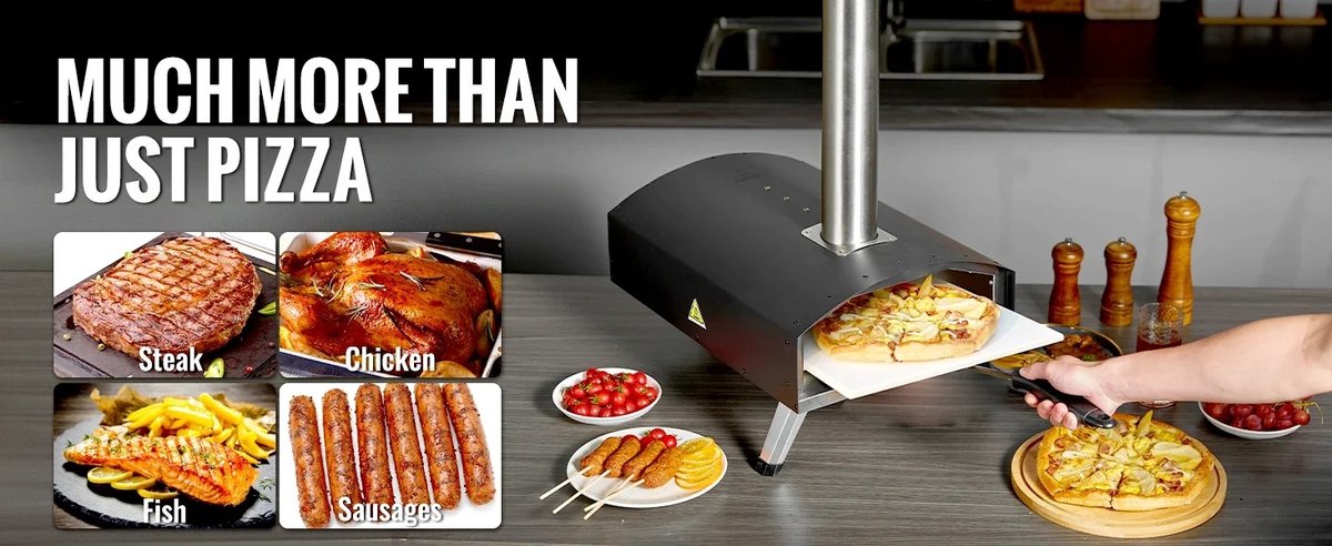RVS Pizza Oven 12 Inch Hout- en Pelletgestookt Draagbaar