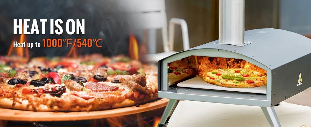RVS Pizza Oven 12 Inch Hout- en Pelletgestookt Draagbaar