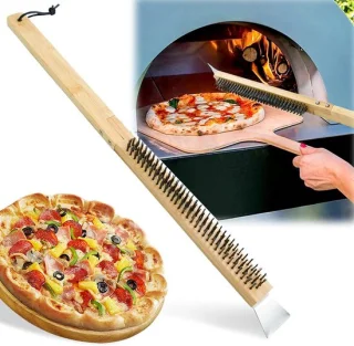 Vouwbare RVS Pizzaborstel met Houten Handvat: compact, stevig en veelzijdig