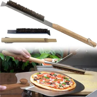 Schraper met houten handvat en messing borstel set — bak- en barbecueaccessoire