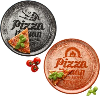 Set 2 XL pizzaborden 31 cm - Porselein, rood/zwart
