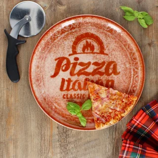 Set 2 XL pizzaborden 31 cm - Porselein, rood/zwart
