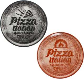 Set 2 XL pizzaborden 31 cm - Porselein, rood/zwart