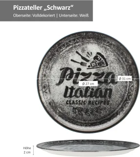 Set 2 XL pizzaborden 31 cm - Porselein, rood/zwart