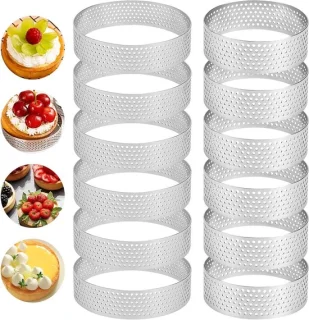 Set van 12 RVS geperforeerde tartelette mallen 8 en 5 cm