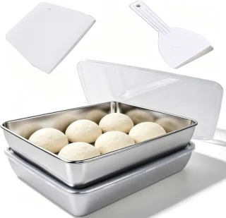 Set van 2 deegdozen met deksel en 2 deegschrapers