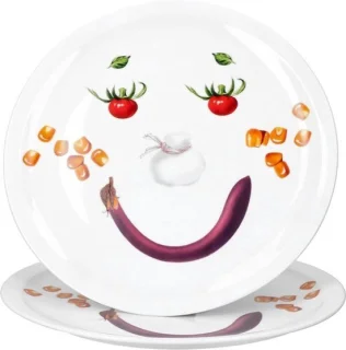 Set van 2 grote porseleinen pizzaborden met smiley gezicht
