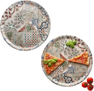 Set van 2 porseleinen pizzaborden met mediterraan tegelmotief, 33 cm