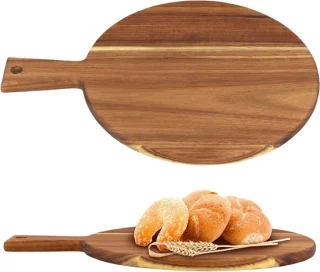 Set van 2 ronde houten pizzaborden 30 cm met handvat