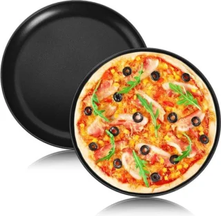 Set van 2 ronde pizza plates van rvs met antiaanbaklaag - 26 cm