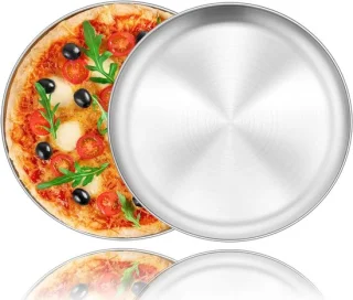 Set van 2 ronde pizzaplaten van rvs, 26 cm